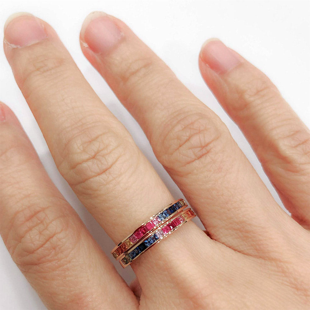 Shop Rainbow Sapphire Channel Set Half Eternity Ring in 18K Rose