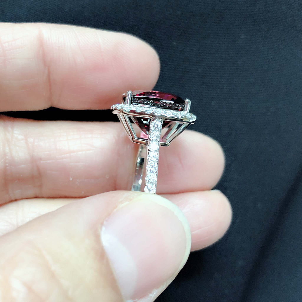 Red Garnet Halo Diamond Ring - Kura Jewellery