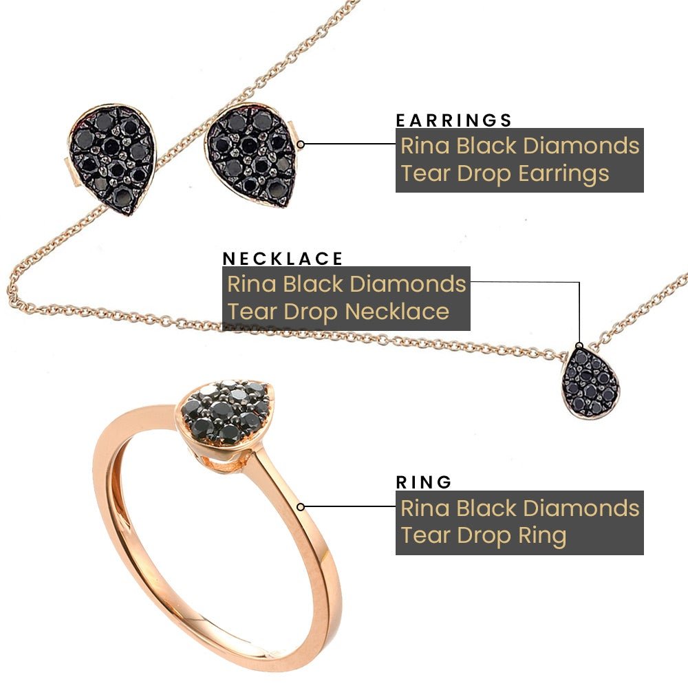 Rina Black Diamonds Tear Drop Ring in 18K Rose Gold - Kura Jewellery