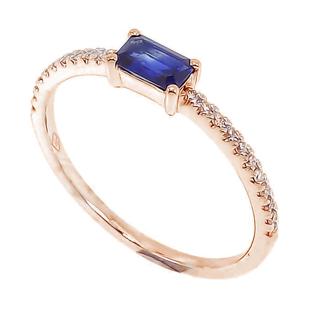 Royal Baguette Precious Gemstone & Diamond Tier Stackable Ring in 18K Gold - Kura Jewellery
