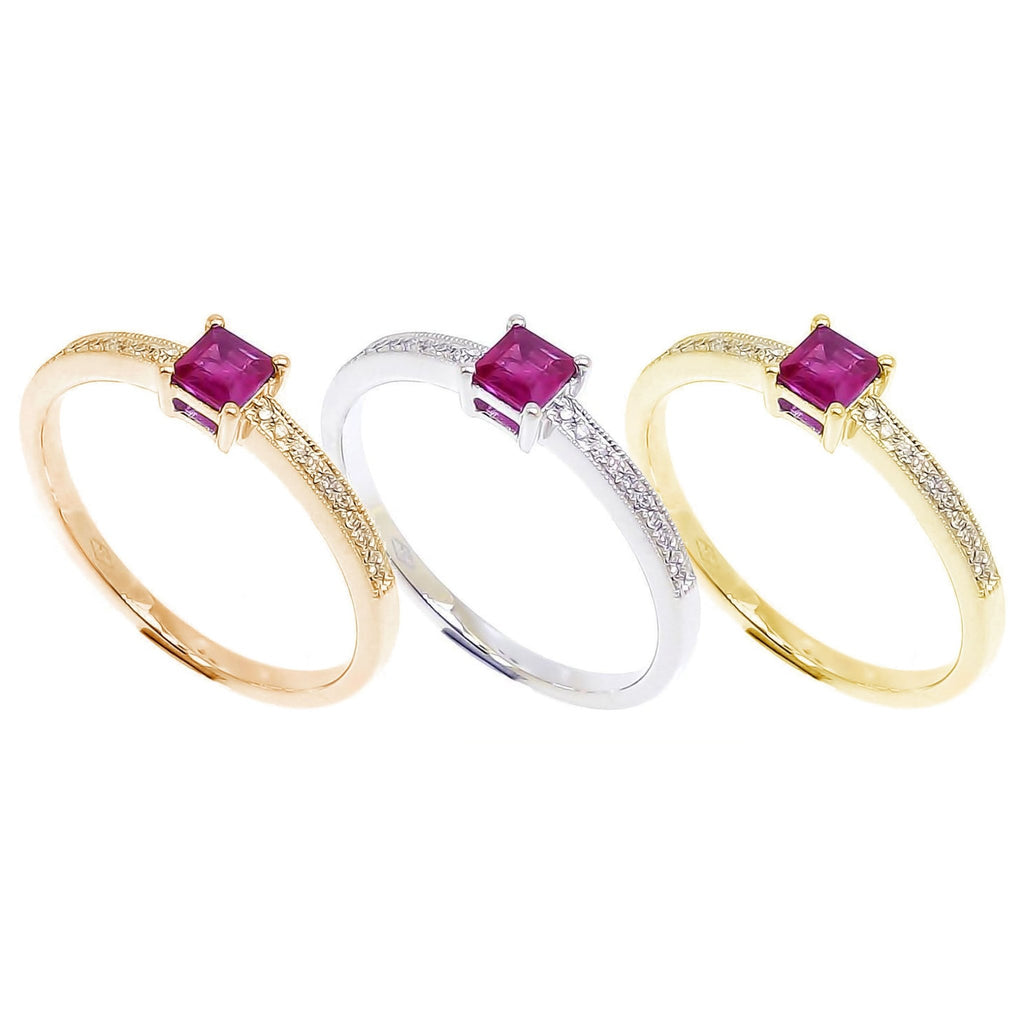 Royal Square Precious Gemstone & Diamond Tier Stackable Ring in 18K Gold - Kura Jewellery