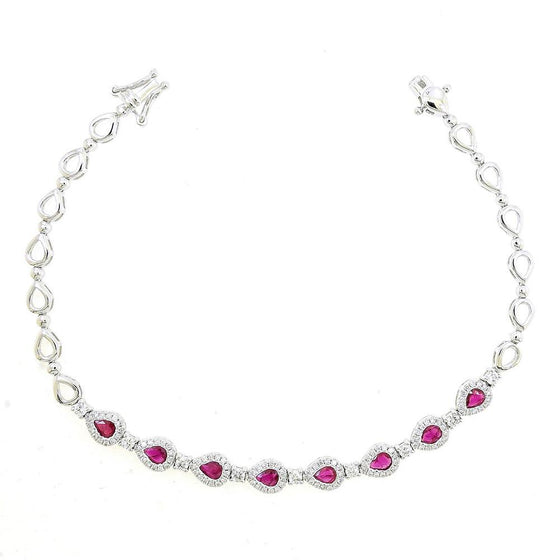 Ruby Bracelet with Diamonds in 18K White Gold - Kura Jewellery