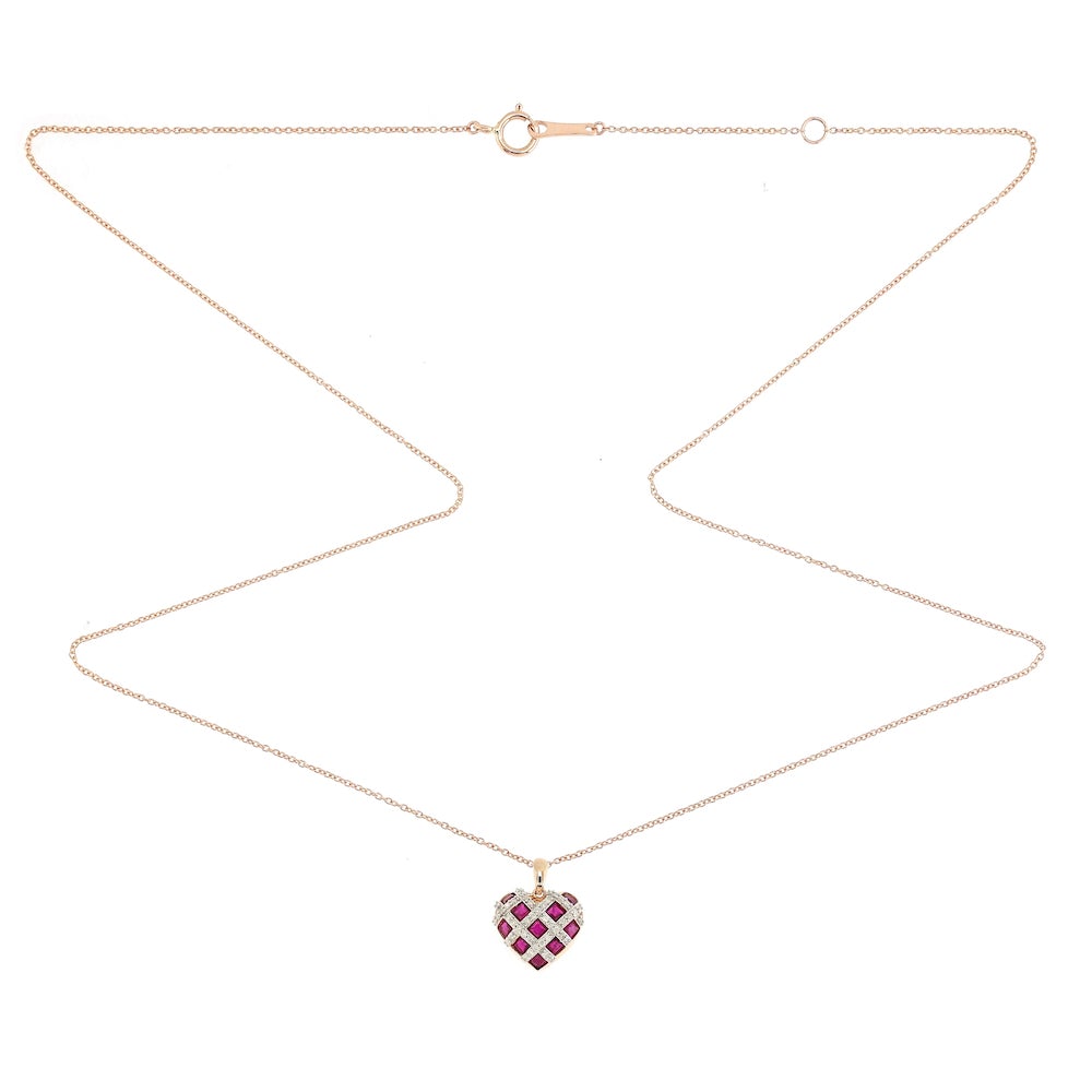 Ruby Heart Pendant with Diamonds in 18K Rose Gold - Kura Jewellery