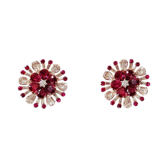 Ruby Sunburst Earrings with Diamonds in 18K Rose Gold - Kura Jewellery