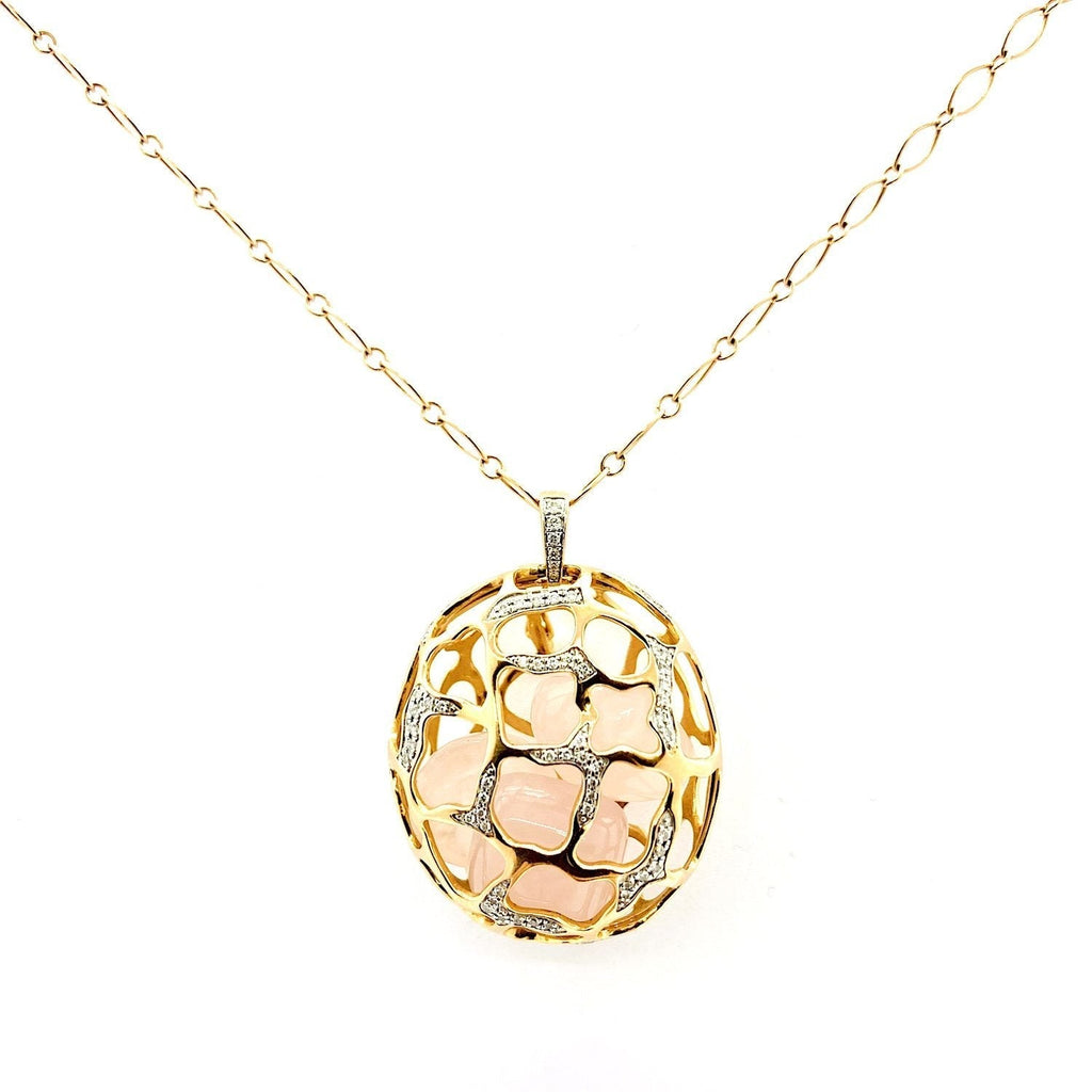 Signature Cage Pendant No Diamonds on Oval Long Chain in 18K Gold - Kura Jewellery