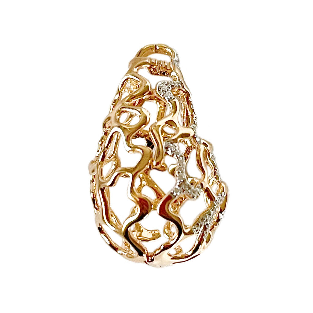 Signature Cage Tear Drop Pendant with Diamonds in Solid Gold - Kura Jewellery