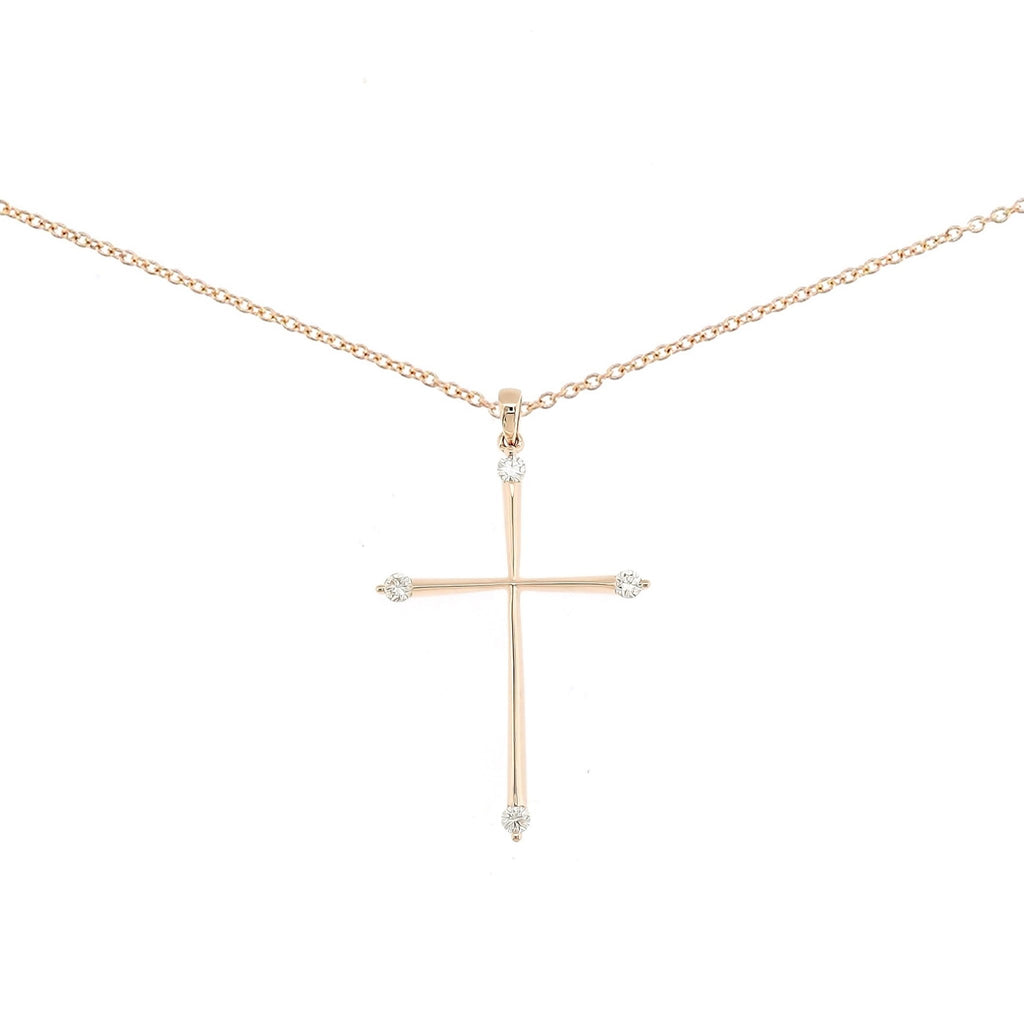 Skinny Cross Pendant on Chain with Diamonds in 18K Rose Gold - Kura Jewellery