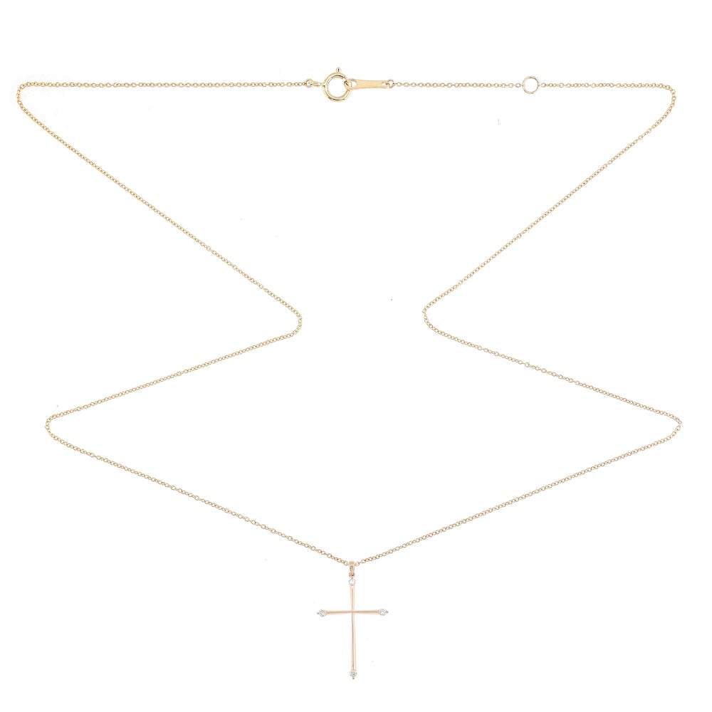 Skinny Cross Pendant with Diamonds in 18K Rose Gold - Kura Jewellery