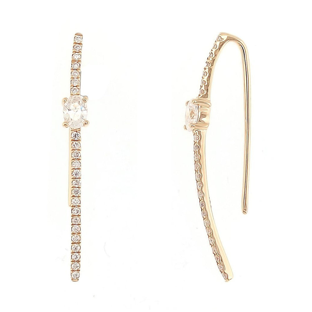 Skinny Earrings with Oval Diamond in 18K Yellow Gold