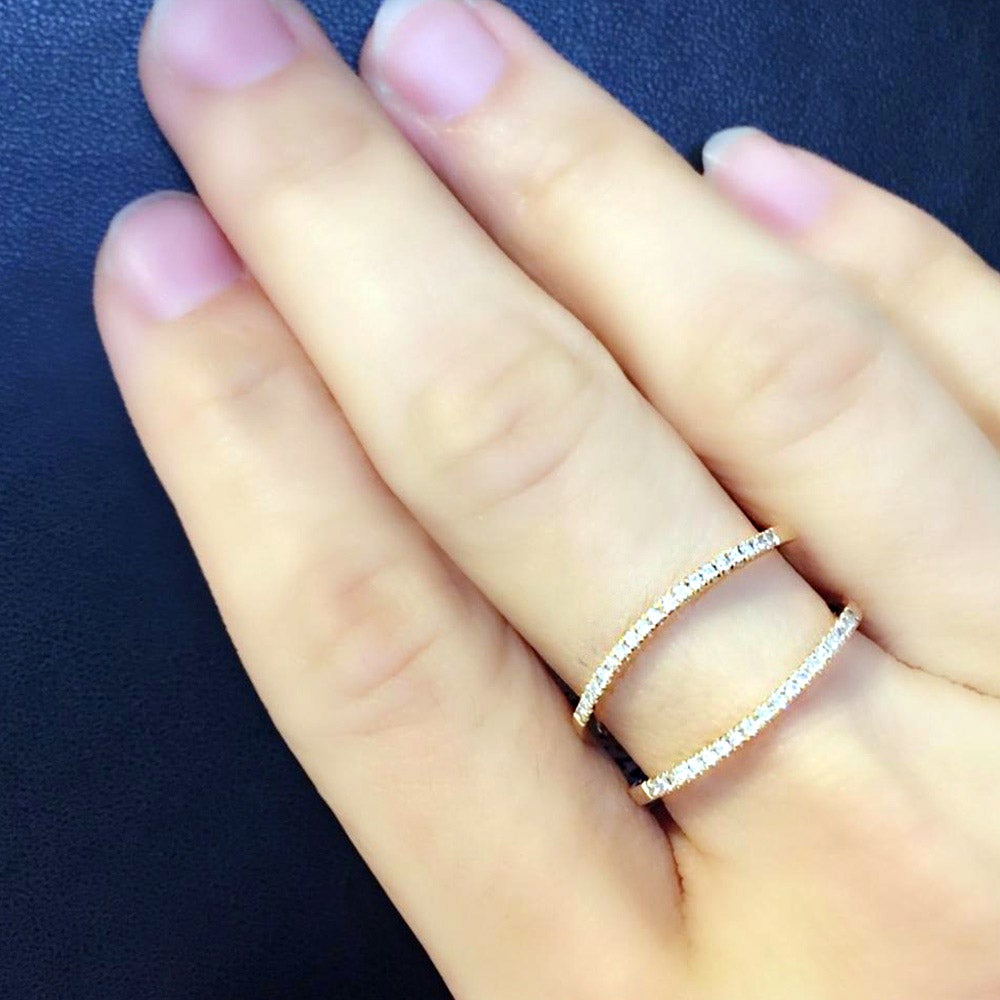 Skinny Spiral Open Ring with Diamonds in 18K Rose Gold - Kura Jewellery