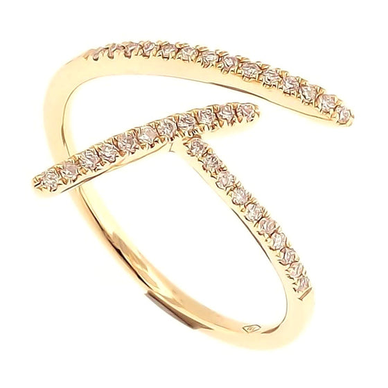 Skinny T Open Ring with Diamonds in 18K Yellow Gold - Kura Jewellery
