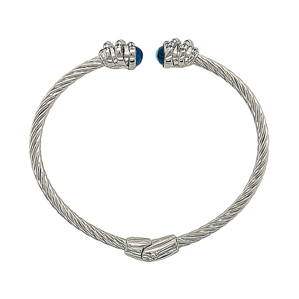 Sofia Blue Topaz Cuff in White Rhodium plating on 925 Sterling Silver - Kura Jewellery