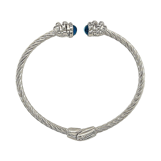 Sofia Blue Topaz Cuff in White Rhodium plating on 925 Sterling Silver - Kura Jewellery