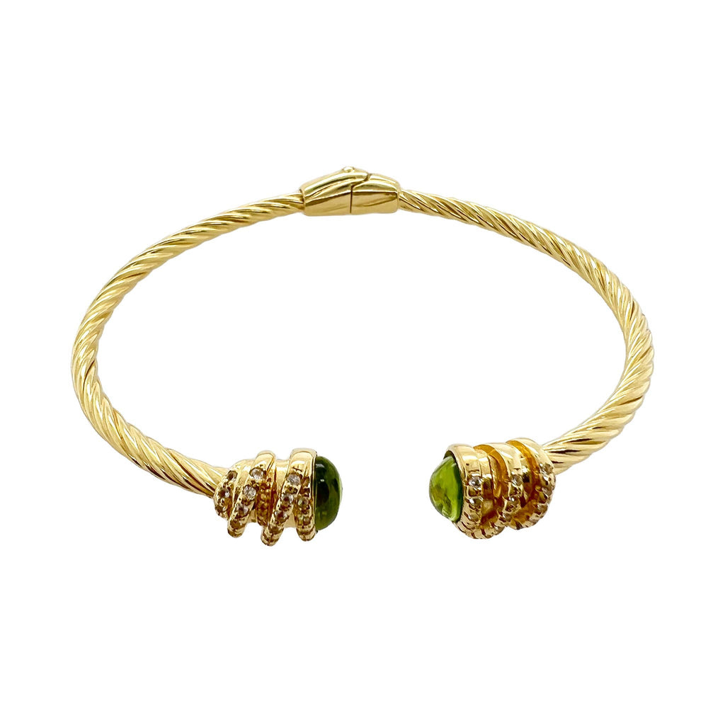 Sofia Green Peridot Cuff Bangle in 18K Yellow Gold plating on 925 Sterling Silver - Kura Jewellery