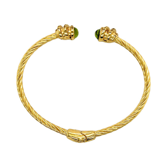 Sofia Green Peridot Cuff Bangle in 18K Yellow Gold plating on 925 Sterling Silver - Kura Jewellery