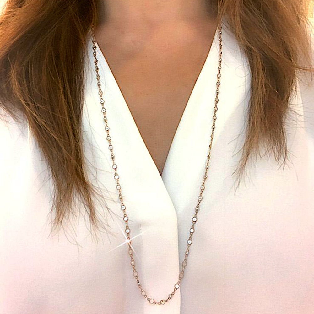 St. Tropez Baby Pearl and White Topaz Long Chain in 18K Gold - Kura Jewellery