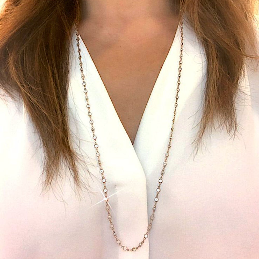 Shop Tropez Baby Pearl and White Topaz Long Chain in 18K Gold
