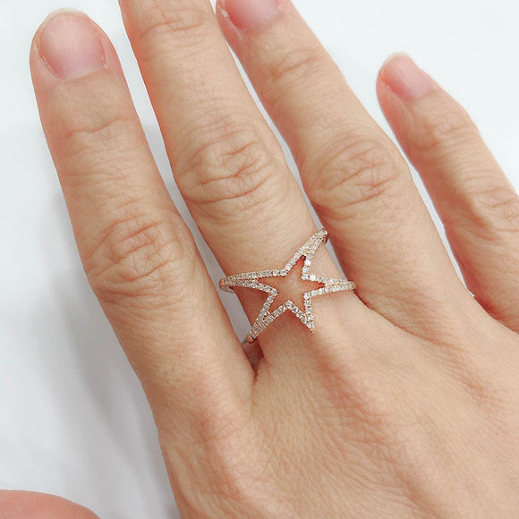 Open Star Ring with Diamonds in 18K Rose Gold - Kura Jewellery