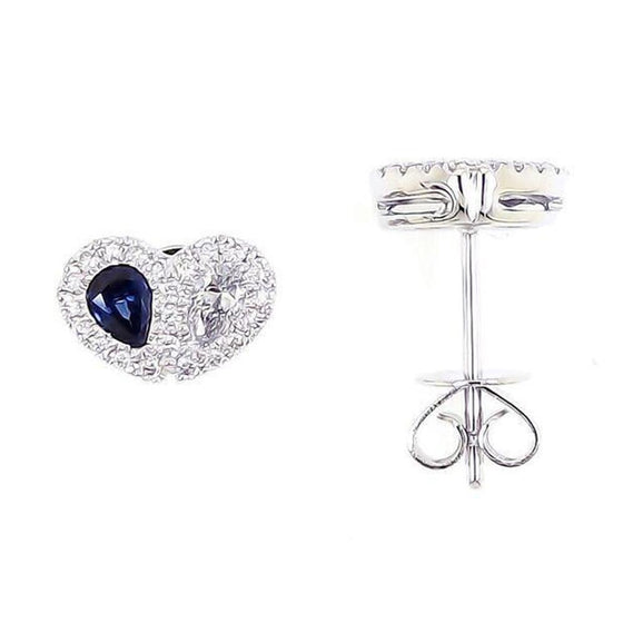 Sweetie Heart Blue Sapphire Stud Earrings in 18K White Gold - Kura Jewellery