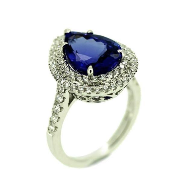 Tanzanite Pear Shape Ring set with diamonds in 18K White Gold