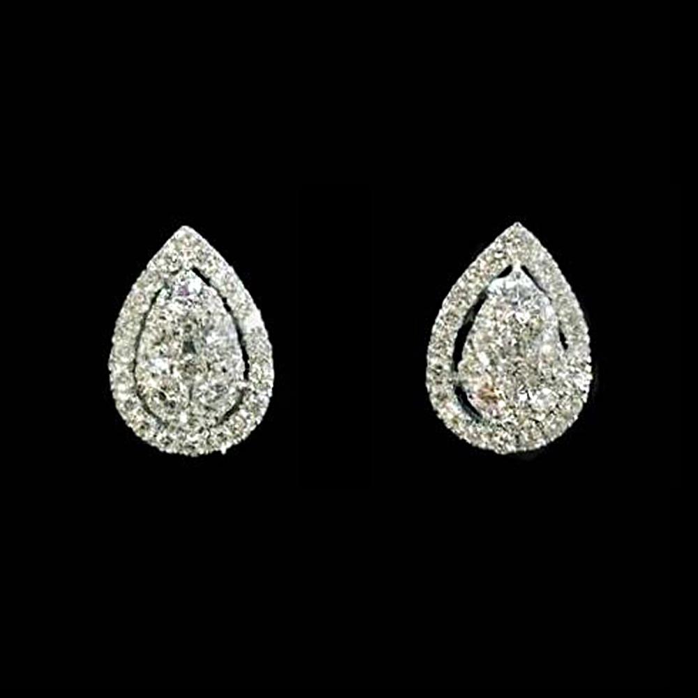 Tear Drop Diamond Stud Earrings in 18K White Gold - Kura Jewellery