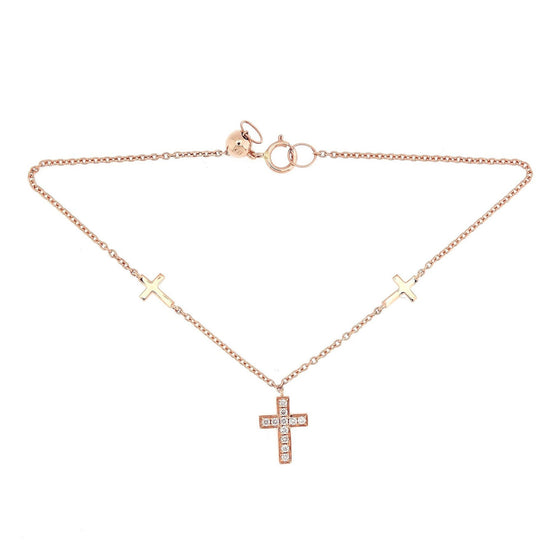 Tiny Cross Bracelet with Diamonds in 18K Gold - Kura Jewellery