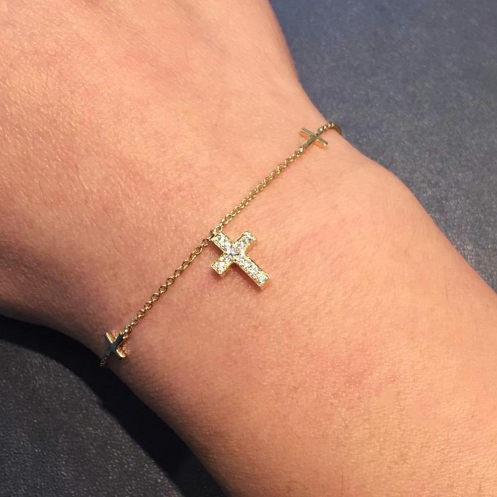 Tiny Cross Bracelet with Diamonds in 18K Gold - Kura Jewellery