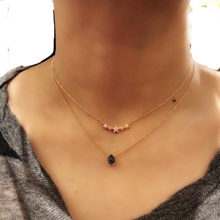 Tiny Three Star Necklace with Diamonds in 18K Rose Gold - Kura Jewellery