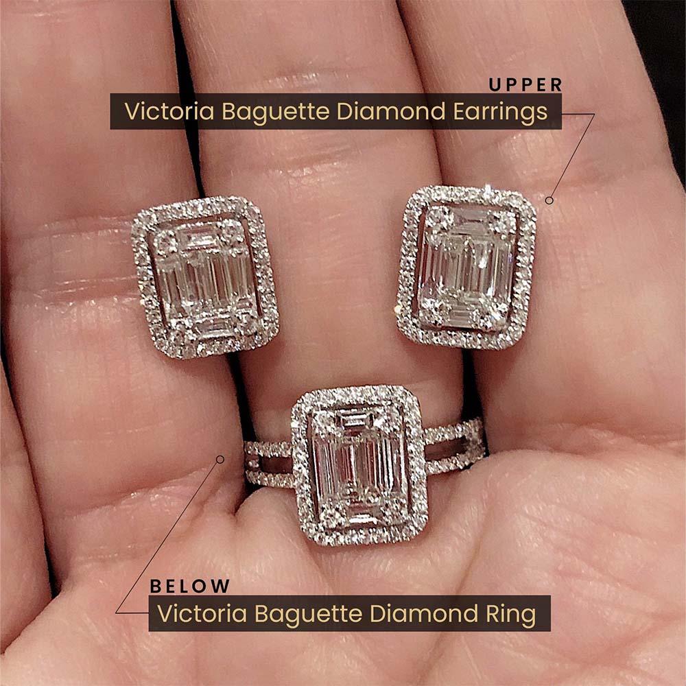 Victoria Baguette Diamond Stud Earrings In 18K White Gold - Kura Jewellery