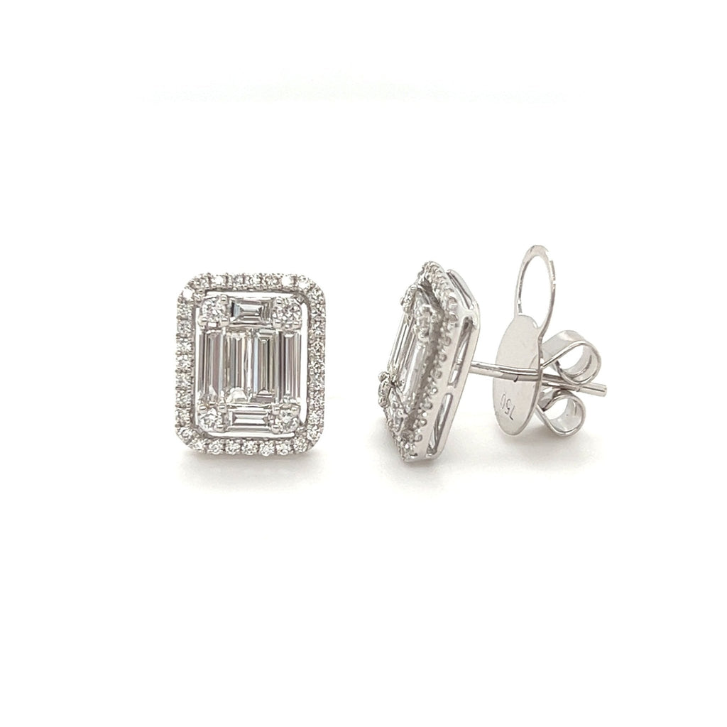 Victoria Baguette Diamond Stud Earrings In 18K White Gold - Kura Jewellery