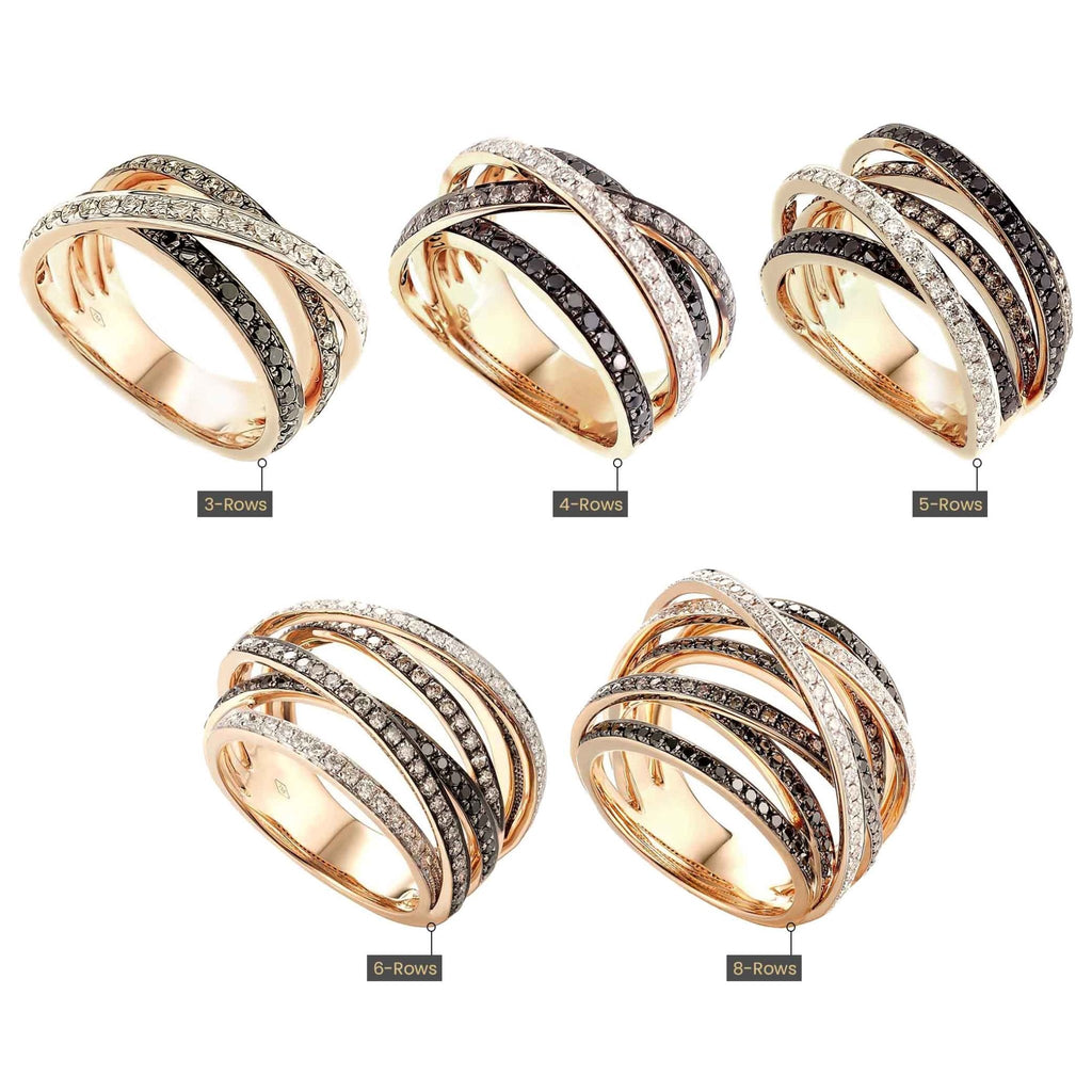 Vivi Criss Cross Brown and Black Diamonds Ring in 18K Gold - Kura Jewellery