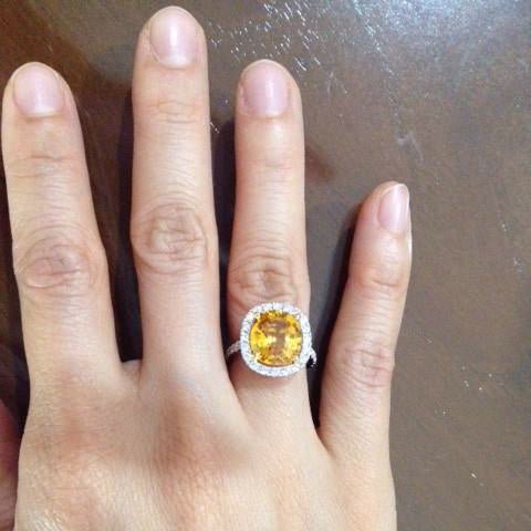 Yellow Sapphire Oval Cut and Diamonds Ring Set in 18K White Gold - Kura Jewellery