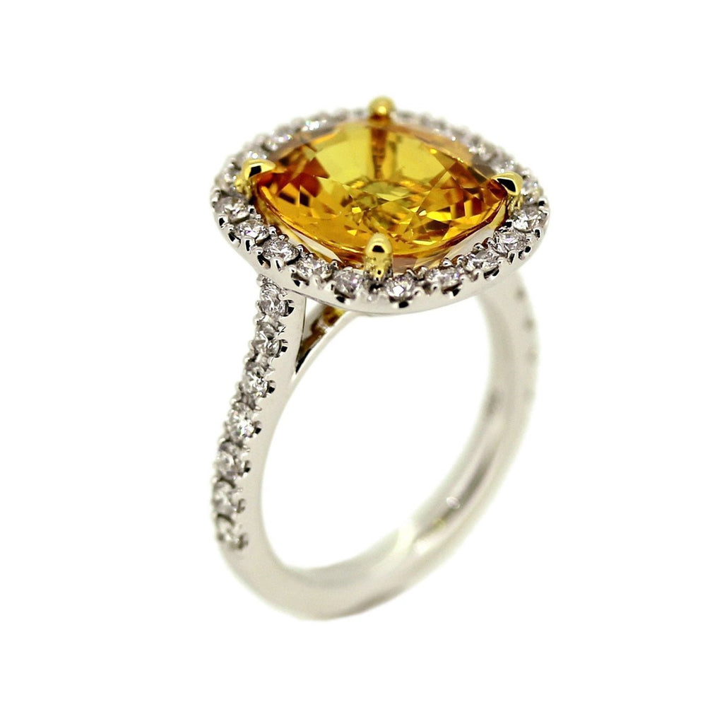 Yellow Sapphire Oval Cut and Diamonds Ring Set in 18K White Gold - Kura Jewellery