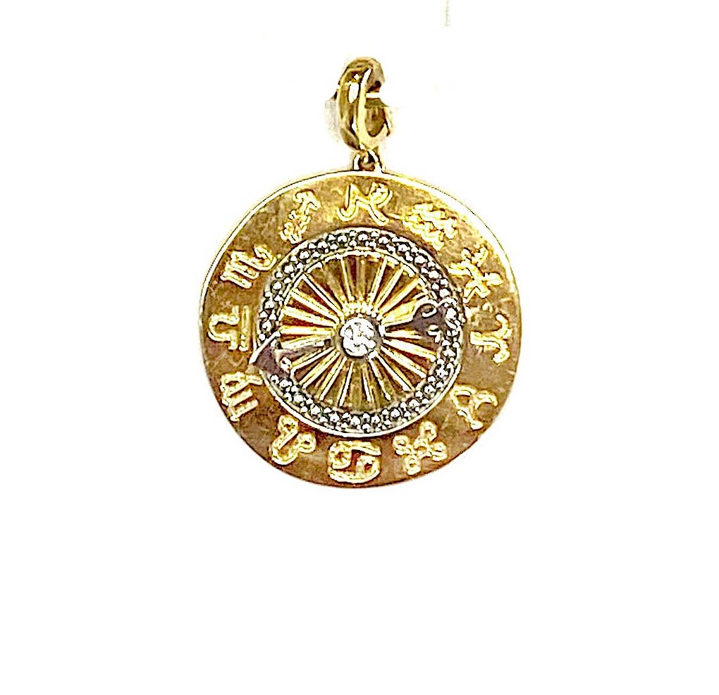Zodiac Medallion Charm Pendant with Diamond set in Solid Gold - Kura Jewellery